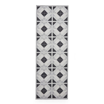 Washable Victoria H1190 Modern Vintage Geometric Diamond Tile Lightweight Printed Polyester Flatweave Charcoal Grey/Light Grey Rug-Think Rugs-Rug Love - The Most Loved Rug Store
